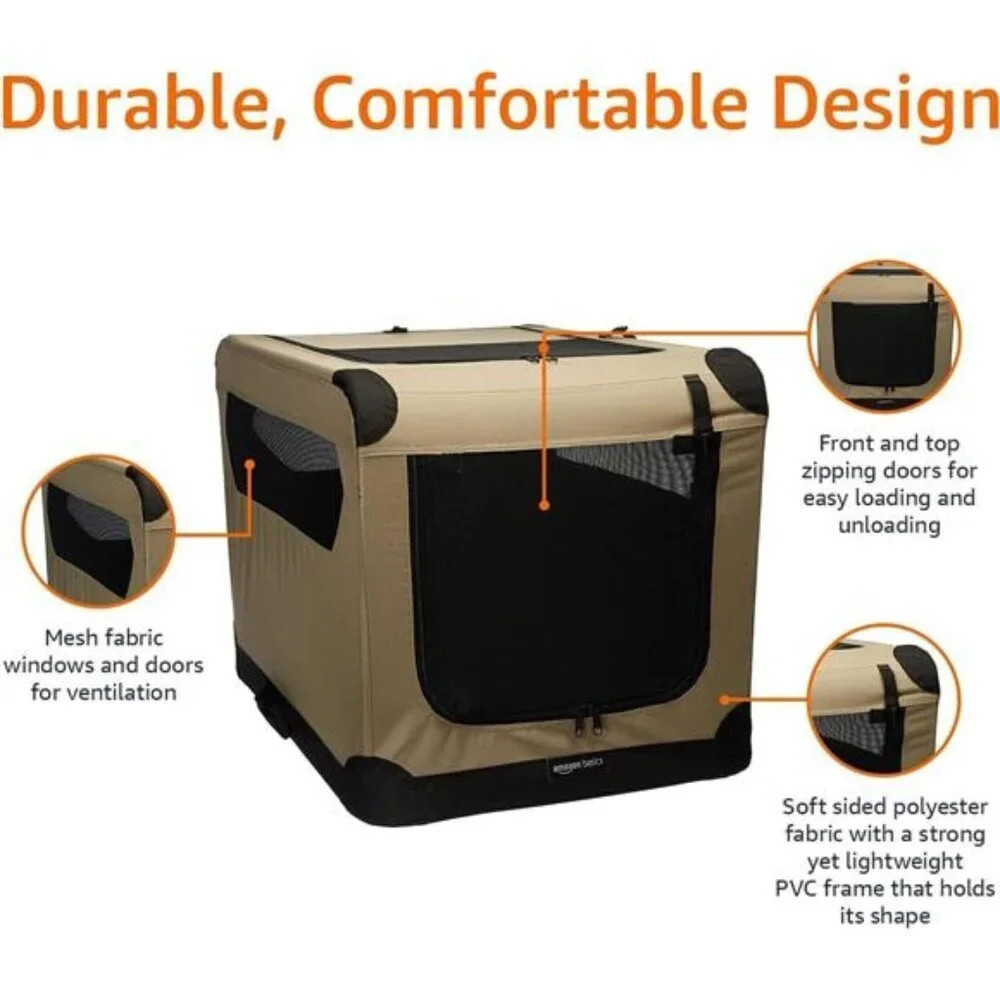 2-Door Portable Soft-Sided Folding Soft Dog Travel Crate Kennel, Medium